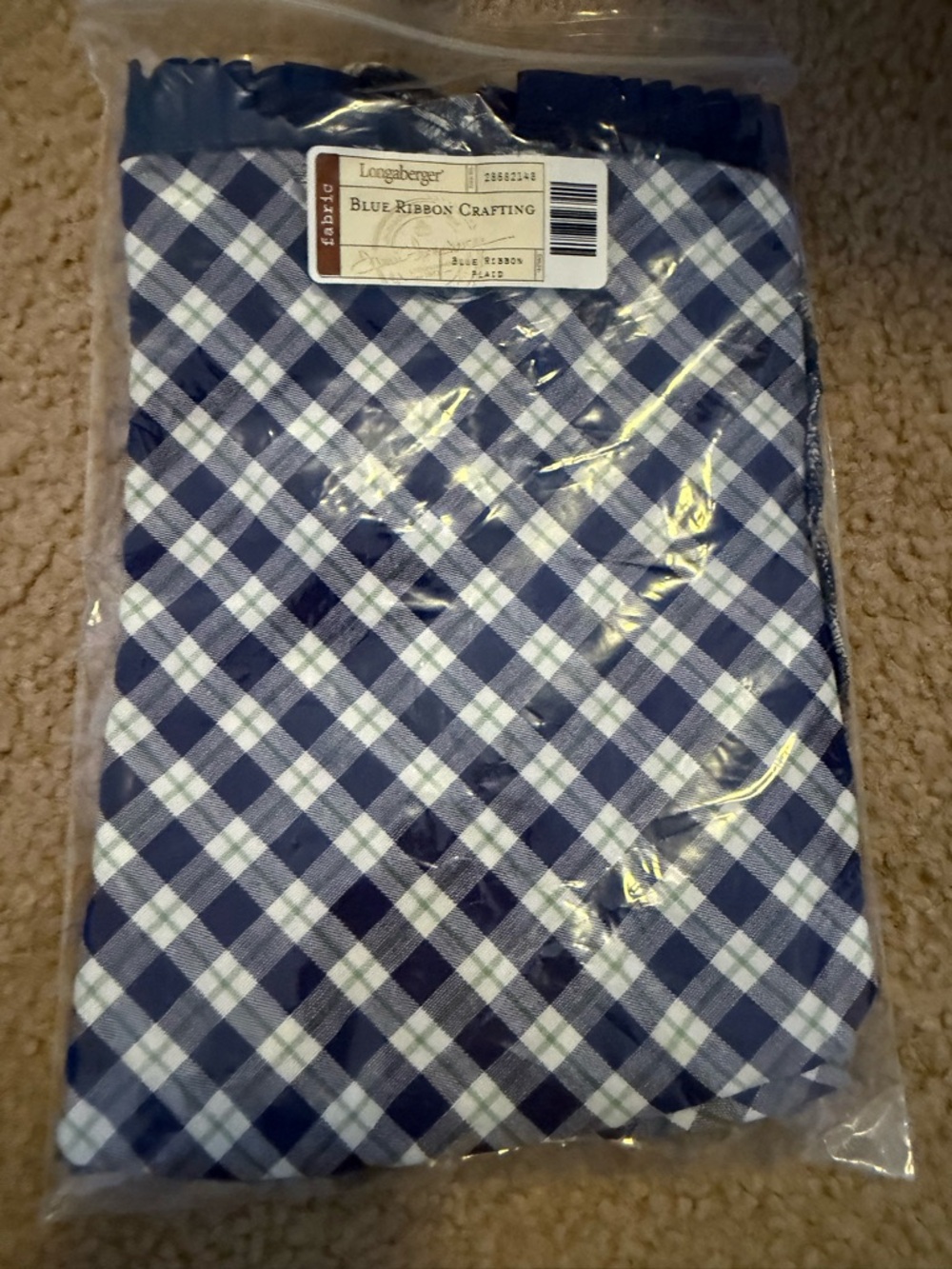 Longaberger Blue Ribbon Plaid Crafting Liner